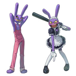 angry anthro clothed clothing crossdressing fingers footwear fur gloves hands_behind_head handwear holding_object holding_stick legwear looking_at_viewer maid_apron maid_headdress maid_uniform male open_mouth overalls purple_body sharp_teeth shoes simple_background smile solo standing stick teeth thigh_highs uniform nyeong glitch_productions the_amazing_digital_circus jax_(tadc) lagomorph leporid mammal rabbit 1:1 digital_media_(artwork) hi_res