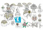 female flower machine pink_eyes plant red_sclera simple_background solo text white_background nintendo pokemon generation_7_pokemon legendary_pokemon magearna pokemon_(species) robot absurd_res concept_art hi_res japanese_text model_sheet official_art