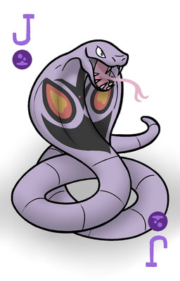 ambiguous_gender card_deck clubs_(suit) feral forked_tongue hissing solo suit_symbol tongue blubbs.y nintendo pokemon arbok generation_1_pokemon pokemon_(species) reptile scalie snake 9:14