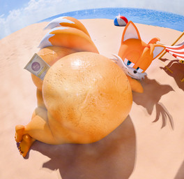 anthro aroused_smile ball beach beach_ball beach_chair bedroom_eyes between_butts big_butt bodily_fluids bottom_heavy butt crossed_legs femboy freckles high-angle_view huge_butt hyper hyper_butt inflatable looking_at_viewer looking_back looking_back_at_viewer male narrowed_eyes pear-shaped_figure sea seductive shadow solo sunbathing sunscreen sweat sweatdrop sweaty_butt thick_thighs water wide_hips kirby_animatez uncle_aiden_(modeler) sega sonic_the_hedgehog_(series) miles_prower canid canine fox mammal red_fox true_fox 3d_(artwork) absurd_res digital_media_(artwork) hi_res