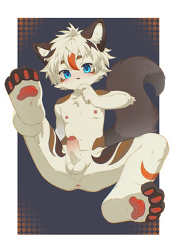 4_toes 5_fingers anthro anus anus_peek areola arm_tuft balls bangs bent_arm bent_legs biped black_nose blue_eyes blue_pupils blush blush_lines blushing_at_viewer border brown_body brown_ears brown_eyebrows brown_fur brown_highlights brown_markings brown_tail brown_toes cheek_tuft chest_tuft claws dipstick_ears dipstick_toes dotted_background ear_markings elbow_tuft erection eye_markings eyebrows facial_markings facial_tuft feet finger_claws finger_to_mouth fingers foot_focus foreskin front_view fur fur_markings fur_tuft genitals glans grey_background hair halftone_background head_markings highlights_(coloring) hindpaw humanoid_genitalia humanoid_hands humanoid_penis inner_ear_fluff iris leg_markings long_tail looking_at_viewer male male_anthro markings mouth_closed multicolored_ears navel nipples nude nude_anthro nude_male orange_background orange_highlights orange_markings outside_border pattern_background pawpads paws penis pink_anus pink_areola pink_blush pink_glans pink_nipples plantigrade plantigrade_pawpads pose pupils raised_leg red_pawpads retracted_foreskin short_hair shota shy simple_background sitting slim slim_anthro slim_male solo spread_legs spreading tail toeless_(marking) toes tuft white_balls white_body white_border white_claws white_fur white_hair white_inner_ear white_inner_ear_fluff white_paws white_penis white_sclera white_tuft young young_anthro young_male ningning domestic_cat felid feline felis mammal full-length_portrait halftone hi_res pinup portrait shaded