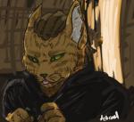 blep clothed clothing fully_clothed fur lockpick solo tongue tongue_out astrael_(artist) microsoft the_elder_scrolls felid khajiit mammal