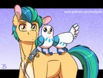 amber_eyes eyebrows feather_preening feathers green_hair group hair male personal_grooming raised_eyebrow trio turquoise_hair inuhoshi-to-darkpen hasbro mlp_g5 my_little_pony hitch_trailblazer_(mlp) avian bird equid equine horse mammal pony 2021 alpha_channel