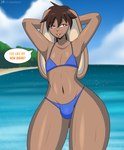 anthro beach bikini bikini_bottom bikini_bulge bikini_top blue_bikini blue_clothing blue_swimwear blush brown_body bulge clothed clothing crossdressing curvy_figure femboy fur glistening glistening_body hair hands_behind_back long_ears looking_at_viewer male navel outside penis_in_bikini sky solo swimwear text thick_thighs triangle_bikini two-piece_swimsuit voluptuous water wide_hips yellow_eyes flyingtrace jessie_(flyingtrace) lagomorph leporid mammal rabbit 2024 digital_media_(artwork) hi_res shaded signature url