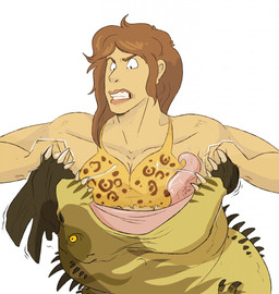 ambiguous_gender ambiguous_pred angry bodily_fluids brown_clothing brown_eyebrows brown_hair brown_spots brown_topwear clothing duo eyebrows female female_prey feral fight glistening glistening_eyes glistening_tongue green_body hair holding_mouth_open in_mouth lips muscular muscular_female muscular_human oral_vore partially_inside pattern_clothing pattern_topwear pink_tongue red_lips saliva sharp_teeth side_view spots spotted_clothing spotted_topwear striped_body stripes struggling tan_body tan_skin teeth tongue topwear unsigned vore wide_eyed wrestling yellow_clothing yellow_topwear swampjaws gunthlus_(imperatorcaesar) ruth_(binturongboy) human mammal scalie hi_res female_(lore) male_(lore)