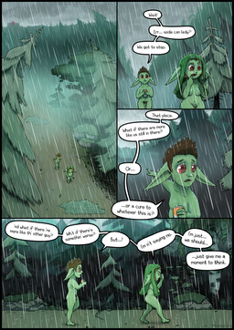 black_border border breasts butt dialogue duo female flaccid foreskin forest genitals glistening green_body green_skin male medium_breasts nipples nude penis plant pointy_ears pubes raining shirt_on_head shortstack slurred_speech text tree vulva greenbuncafe roadkill_(greenbuncafe) sodacan_(greenbuncafe) goblin humanoid absurd_res colored comic digital_drawing_(artwork) digital_media_(artwork) english_text hi_res shaded signature