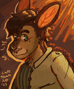 anthro blue_nose blush brown_body brown_fur brown_hair clothed clothing collared_shirt dress_shirt eyebrows facial_hair fur hair looking_at_viewer male mustache pink_inner_ear red_blush shirt short_hair smile snout solo topwear capegloam arctic_hare domestic_rabbit hare himalayan_rabbit hybrid lagomorph leporid mammal oryctolagus rabbit rex_rabbit 2023 5:6 absurd_res bust_portrait digital_media_(artwork) digital_painting_(artwork) hi_res painting_(artwork) portrait shaded