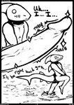 2021 anthro black_and_white blush comic covering covering_crotch covering_self dialogue dorsal_fin ellipsis embarrassed english_text fin fish genitals head_fin hi_res male marine monochrome nude onomatopoeia outside penis qwaxi~lixard running shark signature solo sound_effects sparkles text throbbing vein veiny_penis water