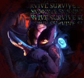 ambiguous_gender anthro arm_scar bandage bandage_on_face bandaged_eye belt belt_pouch black_body black_fur blood blood_drip blood_on_weapon bodily_fluids clothed clothing colored_blood covered_eye dark distorted_text dripping fur glitch glowing_object hip_bag holding_knife holding_object knife lava looking_up machete melee_weapon one_eye_obstructed orange_blood orange_sclera partially_clothed scar scared solo text thousand_yard_stare underground unusual_blood unusual_bodily_fluids vignette weapon wide_eyed worried worried_look wickflix scav_prototype canid experiment_(scav_prototype) gunsawian hybrid mammal colored digital_drawing_(artwork) digital_media_(artwork) english_text hi_res