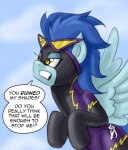 blue_body blue_feathers comic dialogue english_text equid equine feathered_wings feathers female feral friendship_is_magic hasbro mammal my_little_pony mythological_creature mythological_equine mythology nightshade_(mlp) pegasus pluckyninja shadowbolts_(mlp) solo text wings