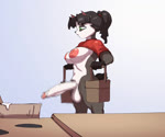 5_fingers anthro balls big_breasts big_nipples black_body black_clothing black_fur black_gloves black_hair black_handwear black_nose blue_eyes bodily_fluids bottomless breasts bucket clenched_teeth clothed clothing container countershade_face countershade_torso countershading crop_top cum cum_in_bucket cum_in_container ejaculation emotionless erection excessive_cum excessive_genital_fluids fingers fur genital_fluids genitals gloves gradient_background gynomorph hair hands-free handwear holding_bucket holding_container holding_object huge_nipples intersex inverted_nipples long_penis mostly_nude nipples penis pink_nipples ponytail red_clothing red_shirt red_topwear shirt shirt_only side_view simple_background solo spontaneous_ejaculation standing tail teeth throbbing throbbing_penis topwear topwear_only wood chrisppride blizzard_entertainment warcraft li_li_stormstout bear mammal pandaren 2025 2d_animation animated censored colored digital_drawing_(artwork) digital_media_(artwork) high_framerate no_sound short_playtime