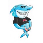 anthro blue_body blue_skin braces clothing genitals male multi_genitalia multi_penis penis shirt simple_background solo teeth topwear white_background peterdamart cartoon_network my_gym_partner's_a_monkey bull_sharkowski fish marine shark 1:1 hi_res