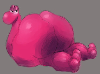 3_toes ambiguous_gender anthro big_butt big_feet bottom_heavy butt candy dessert feet food grey_background huge_butt pink_body simple_background sitting solo toes salsalaz_(artist) nerds food_creature living_candy nerd_(species)