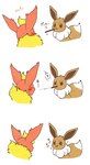 ambiguous_gender duo prank teased teasing text wataame nintendo pokemon eevee eeveelution flareon generation_1_pokemon pokemon_(species) japanese_text