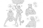 anthro clothed clothing comic container corablue cup duo english_text felid female greyscale lagomorph leporid magic_user male mammal monochrome pantherine rabbit speech_bubble tea_cup teapot text tiger topless topless_male trainer