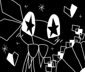 anthro black_background blush blush_lines bouquet ears_back female flower giving_flower hands_over_mouth heart_symbol offscreen_character open_mouth open_smile pivoted_ears plant pupils simple_background smile solo sparkles star_pupils unusual_pupils melfunnysmell vib-ribbon vibri lagomorph leporid mammal rabbit 2025 black_and_white digital_media_(artwork) monochrome