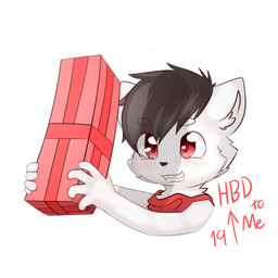 anthro black_hair cheek_tuft facial_tuft fur gift glistening glistening_eyes grin hair happy holding_object holding_present inner_ear_fluff kerchief male neckerchief neckwear red_eyes red_kerchief red_neckerchief simple_background smile solo tuft unsigned white_background white_body white_fur white_inner_ear_fluff young kewkungzn 1:1 bust_portrait hi_res icon portrait