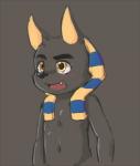 anthro blush cute_fangs fangs male open_mouth simple_background smile solo teeth young young_anthro young_male bokustar_fox anubis_and_the_buried_bone egyptian_mythology middle_eastern_mythology mythology anubis anubian_jackal canid canine canis deity jackal mammal 2016 reaction_image