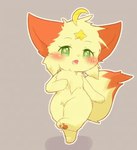 anthro blush brown_background cinemagraph female fur green_eyes kemono orange_body orange_fur outline simple_background solo white_outline yellow_body yellow_fur deaic mio_honda_step canid canine fox mammal 2022 2d_animation animated low_res short_playtime