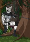 abs aiming aiming_weapon anthro bikini bikini_bottom blue_eyes clothed clothing crouching earpiece female forest fur gun jungle komorebi muscular muscular_female nipple_outline partially_clothed plant ranged_weapon rifle shadow sniper_rifle solo swimwear tree trigger_discipline two-piece_swimsuit weapon white_body white_fur hamperhamster konami metal_gear metal_gear_solid_v fan_character katie_cole canid canine fox mammal absurd_res hi_res