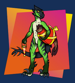 3_toes 4_fingers anthro athletic birthday black_body black_stripes blue_eyes bow_ribbon brown_body brown_feathers brown_scales brown_stripes claws clothing dewclaw digitigrade duo facial_markings feathers feet finger_claws fingers flat_chested gift gift_wrapped glistening glistening_eyes green_body green_scales grey_claws grey_spikes hat head_feathers head_markings head_spikes headgear headgear_only headwear headwear_only holding_another holding_clothing holding_hat holding_headgear holding_headwear holding_object leg_spikes long_tail looking_at_another male markings mostly_nude multicolored_body navel neck_spikes nipples orange_eyes party_hat paws pupils red_gift scales sickle_claw simple_background size_difference slim slit_pupils small_tail snout spiked_tail spikes spikes_(anatomy) standing striped_body striped_face striped_legs striped_markings striped_neck striped_tail stripes tail tail_feathers tail_markings tapering_tail thagomizer toe_claws toes yellow_ribbon janek5 blizzard_entertainment warcraft janek_(janek5) varus_(vr) anthrosaur dinosaur dromaeosaurid prehistoric_species reptile saurischian scalie theropod velociraptor alpha_channel hi_res