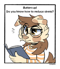 anthro asking black_collar book brown_hair clothing collar confusion eyewear female female_anthro fur glasses hair holding_book holding_object pattern_clothing pattern_shirt pattern_topwear question question_mark shirt simple_background solo spotted_cheeks spotted_ears striped_clothing striped_shirt striped_topwear stripes tan_body tan_fur tan_nose text topwear white_background yellow_eyes yes-no_question jayrnski buttercup_(jayrnski) canid canine canis domestic_dog mammal english_text hi_res