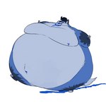 1:1 anthro belly black_body black_fur black_hair blue_body blue_fur blueberry_inflation bodily_fluids calorie canid canine cheek_bulge cupricfox double_chin dripping fox fur hair hyper hyper_inflation inflation juice_(beverage) male mammal moobs navel nipples nude simple_background solo spherical_inflation unusual_bodily_fluids walking white_background