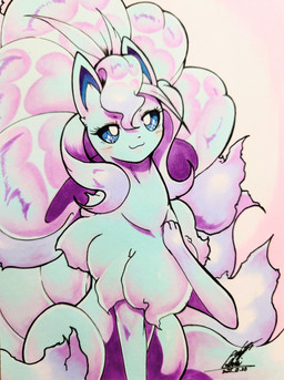 ambiguous_gender blue_body blue_eyes blue_fur blue_hair blush blush_lines chest_tuft eyelashes feral fur hair multi_tail paws simple_background sitting solo sparkles sparkling_eyes tail tuft 025aki nintendo pokemon alolan_form alolan_ninetales canid canine generation_7_pokemon mammal pokemon_(species) regional_form_(pokemon) 2025 absurd_res dated hi_res signature