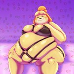anthro bedroom_eyes belly big_belly big_breasts bite biting_lip bra breasts clothing deep_navel fat_folds female fur hand_on_legs hand_on_thighs lingerie looking_at_viewer morbidly_obese morbidly_obese_anthro morbidly_obese_female narrowed_eyes navel obese obese_anthro obese_female overweight overweight_anthro overweight_female seductive simple_background solo underwear yellow_body yellow_fur goof_sosiska animal_crossing nintendo isabelle_(animal_crossing) canid canine canis domestic_dog mammal shih_tzu toy_dog 1:1 hi_res