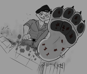 anthro athletic blood blood_on_feet bodily_fluids crushed_micros dominant dominant_female feet female foot_crush foot_fetish foot_focus gore macro mega micro military pawpads paws rampage sadism soldier soles solo stomping teasing trampling warrior olimtod space_station_13 anna_morozova canid canine canis domestic_dog husky mammal nordic_sled_dog spitz absurd_res hi_res