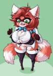 anthro big_breasts bottomless breasts cleavage clothed clothing crossgender female green_eyes legwear solo tail thigh_highs limebreaker scott_williams ailurid mammal red_panda hi_res