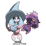 ambiguous_gender black_sclera blue_hair chibi clothing duo floating hair hat headgear headwear long_hair pink_hair purple_body red_eyes smile yellow_sclera blacknirrow nintendo pokemon generation_4_pokemon generation_8_pokemon ghost hatterene mismagius pokemon_(species) spirit 1:1