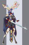 anthro antlers areola armor big_breasts biped black_body blue_areola blue_body blue_eyes blue_fur blue_nipples blue_pussy breasts cape clothing female fur genitals greaves grey_background holding_melee_weapon holding_object holding_sword holding_weapon horn ineffective_clothing melee_weapon nipples pussy simple_background solo sword unconvincing_armor weapon chorsinnell39 nintendo pokemon generation_6_pokemon legendary_pokemon pokemon_(species) xerneas xerneas_(active_mode) absurd_res digital_media_(artwork) hi_res