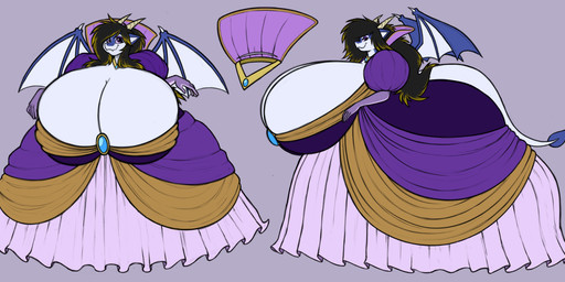 anthro armwear ball_gown big_breasts black_hair breasts bustle clothing collar drape dress elbow_gloves female frilly frilly_clothing gloves hair handwear highlights_(coloring) horn huge_breasts hyper hyper_breasts jewelry juliet_sleeves long_hair membrane_(anatomy) membranous_wings princess royalty sleeves solo tail wings thetunafish mythology swissy dragon mythological_creature mythological_scalie scalie absurd_res hi_res model_sheet