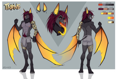 5_fingers abs anthro big_bulge biped bulge claws clothed clothing color_swatch countershade_torso countershading detailed_bulge ear_piercing ear_ring eyebrow_piercing facial_piercing fangs fingers hair huge_bulge male membrane_(anatomy) membranous_wings open_mouth pecs piercing ring_piercing solo tail teeth text tongue tongue_out topless topless_anthro topless_male wings apple-faced thorne_(zephyro11) bat mammal english_text hi_res model_sheet