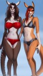 anthro big_breasts bikini bite biting_lip biting_own_lip blue_background breasts brown_hair chin_tuft clothed clothing duo facial_hair facial_tuft female fur hair looking_at_another midriff navel red_hair self_bite simple_background smile standing swimwear tail tuft two-piece_swimsuit totesfleisch8 dagmar_(totesfleisch8) taira_(totesfleisch8) kangaroo macropod mammal marsupial 2018 9:16 hi_res