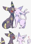 ambiguous/ambiguous ambiguous_gender black_body black_fur blush duo ellipsis eyes_closed feral fur heart_symbol nose_to_nose one_eye_closed pink_body pink_fur simple_background tail tail_motion tailwag untaggable_artist nintendo pokemon canid eeveelution espeon felid generation_2_pokemon mammal pokemon_(species) umbreon