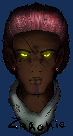 bite facial_hair goatee grumpy male markings not_furry piercing scar solo tattoo itty-bitty_(artist) nintendo zarokie_(character) humanoid alpha_channel hi_res