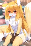 2_tails 5_fingers anthro blonde_hair blush breasts brown_body brown_fur cute_fangs dipstick_ears dipstick_tail ear_markings female female_anthro fingers fluffy fur gloves_(marking) hair inner_ear_fluff kemono long_hair looking_at_viewer markings multi_tail multicolored_body multicolored_ears multicolored_fur multicolored_hair multicolored_tail neck_tuft open_mouth partially_submerged pupils red_eyes slit_pupils small_breasts solo tail tail_markings tongue towel towel_only tuft two_tone_hair water wet wet_body wet_fur white_body white_fur white_hair yellow_body yellow_fur horokusa0519 nio_(horokusa) canid canine fox mammal 2024 absurd_res digital_media_(artwork) hi_res