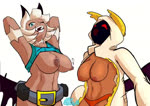 big_breasts bob_cut bouncing_breasts breasts clothed clothing clothing_lift crop_top duo female glowing glowing_eyes halter_top nipples panties shadow_face shirt shirt_lift topwear underwear undressing redangelart arc_system_works blazblue skullgirls nadia_fortune taokaka animal_humanoid cat_humanoid felid felid_humanoid feline feline_humanoid humanoid kaka_(blazblue) mammal mammal_humanoid 2d_animation animated frame_by_frame no_sound short_playtime webm