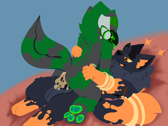 anal anal_penetration anthro ball_tuft balls blue_body blue_fur bodily_fluids cowgirl_position cum cum_inside cushion duo ear_tuft eye_scar facial_scar from_front_position fur genital_fluids genital_piercing genitals green_body green_eyes green_fur green_tongue grey_body grey_fur grey_inner_ear_fluff horn inner_ear_fluff leaking_cum lying machine male male/male neck_tuft on_bottom on_top orange_body orange_eyes orange_fur orange_inner_ear_fluff orange_tongue pawpads paws penetration penile penile_penetration penis penis_piercing piercing scar sex star sweat sweatdrop tail tail_mouth tongue tuft unusual_anatomy unusual_bodily_fluids unusual_cum unusual_genital_fluids unusual_tail crime_toaster crime_(crime_toaster) stritte canid canine canis mammal protogen wolf 4:3 hi_res