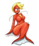 big_breasts blush breasts chest_tuft featureless_breasts female generation_1_pokemon hair humanoid kyma lips looking_at_viewer magikarp marine nintendo nipple_outline nipples nude open_mouth pokemon pokemon_(species) simple_background sitting solo thick_lips tuft