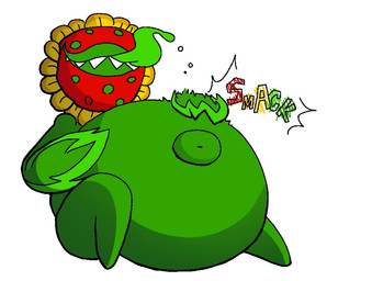 anthro belly big_belly eyeless green_body green_tongue huge_belly hyper hyper_belly male navel outie_navel overweight overweight_anthro overweight_male plant sharp_teeth simple_background sitting solo teeth tongue tongue_out white_background unknown_artist mario_bros nintendo petey_piranha elemental_creature flora_fauna piranha_plant source_request