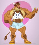 5_fingers 5_toes alcohol anthro arm_hair armpit_hair astrological_symbol barazoku beard belt beverage biceps big_bulge big_muscles blue_eyes body_hair bottomwear brown_body brown_fur brown_hair bulge chest_hair clothing cocktail cocktail_glass container cup cutoffs daisy_dukes denim denim_bottomwear denim_clothing detailed_bulge drinking_glass ear_piercing ear_ring eyebrows facial_hair facial_piercing feet fingers footwear fur genital_outline glass glass_container glass_cup hair hand_on_hip happy_trail horn hotpants huge_muscles humanoid_feet humanoid_hands leg_hair looking_at_viewer male muscular muscular_anthro muscular_male nipples nose_piercing nose_ring pecs penis_outline piercing pink_nipples pink_nose plantigrade ring_piercing sandals shirt shoes shorts sideways-pointing_bulge solo standing symbol tank_top taurus_(symbol) thick_eyebrows tight_clothing toes topwear western_zodiac_symbol white_horn kazushi diesel_(komatose) bovid bovine cattle mammal 2017 hi_res