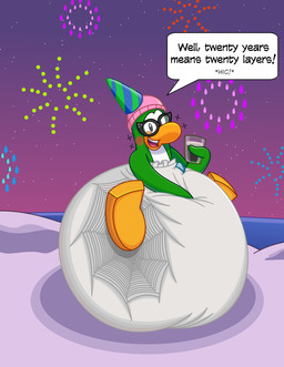 alcohol anthro beer beverage big_diaper clothed clothing diaper diaper_fetish drunk female fireworks hat headgear headwear huge_diaper layered_clothing layered_diaper layering_diaper multiple_diapers party_hat solo substance_intoxication text wearing_diaper f4phantomwildweasel club_penguin disney aunt_arctic avian bird penguin absurd_res digital_media_(artwork) english_text hi_res