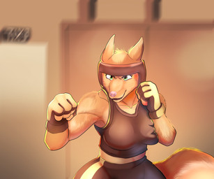 anthro athletic_wear biped bottomwear bra clothed clothing exercise exercise_clothing female fighting_pose fully_clothed gym_bottomwear gym_shorts pose shorts solo sports_bra underwear furkito_mlt dreamworks the_bad_guys diane_foxington canid canine fox mammal 6:5 absurd_res brown_theme digital_media_(artwork) half-length_portrait hi_res portrait