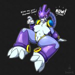 angry anthro anus armor big_breasts breasts claws demanding dialogue female fur gem genitals gesture hand_gesture headgear helmet machine navel nipples nude open_mouth pointing purple_body purple_nipples pussy red_eyes sagging_breasts sitting solo teeth text tongue tube white_body white_fur iniquity capcom mega_man_(series) treble_(mega_man) canid canine canis mammal robot wolf 1:1 english_text hi_res