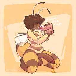 anthro arthropod_abdomen ball_fondling balls big_penis bodily_fluids bottomless bottomless_anthro bottomless_male brown_hair clothed clothing cum cum_drip cum_in_mouth cum_inside disembodied_penis dripping duo femboy flavored_cum fondling food freckled_face freckles genital_fluids genitals hair honey_(food) honey_cum humanoid_genitalia humanoid_penis hung_bottom insect_wings male male/male male_penetrated male_penetrating male_penetrating_male penetration penis sex sweater sweater_only thick_thighs topwear topwear_only turtleneck unusual_bodily_fluids unusual_cum unusual_genital_fluids wings tinysmallman mazus_(tinysmallman) arthropod bee hymenopteran insect 1:1 absurd_res hi_res