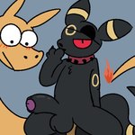 anthro balls biped black_body black_eyes black_fur blush duo erection fur genitals male orange_body penis red_sclera silly_imp nintendo pokemon charizard eeveelution generation_1_pokemon generation_2_pokemon pokemon_(species) umbreon 1:1