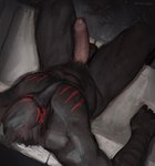 abs anthro balls beak black_body erection foreskin furniture genitals glans high-angle_view humanoid_genitalia humanoid_penis male penis sitting sofa solo mokejumps avian bird digital_drawing_(artwork) digital_media_(artwork) hi_res